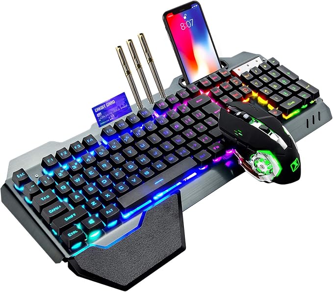 Wireless Gaming Keyboard and Mouse,RGB Backlit Rechargeable Keyboard Mouse with 5000mAh Battery Metal Panel,Removable Hand Rest Mechanical Feel Keyboard and 7 Color Gaming Mute Mouse for PC Gamer by MAGIC-REFINER