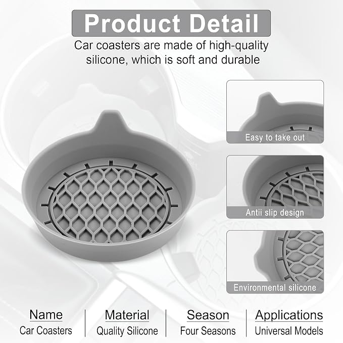 SINGARO Car Cup Holder Coaster, Silicone Cup Holder Insert, Universal Non-Slip Cup Holders, Car Accessories Interior for Women and Man 4 Pack Gray - Image 3