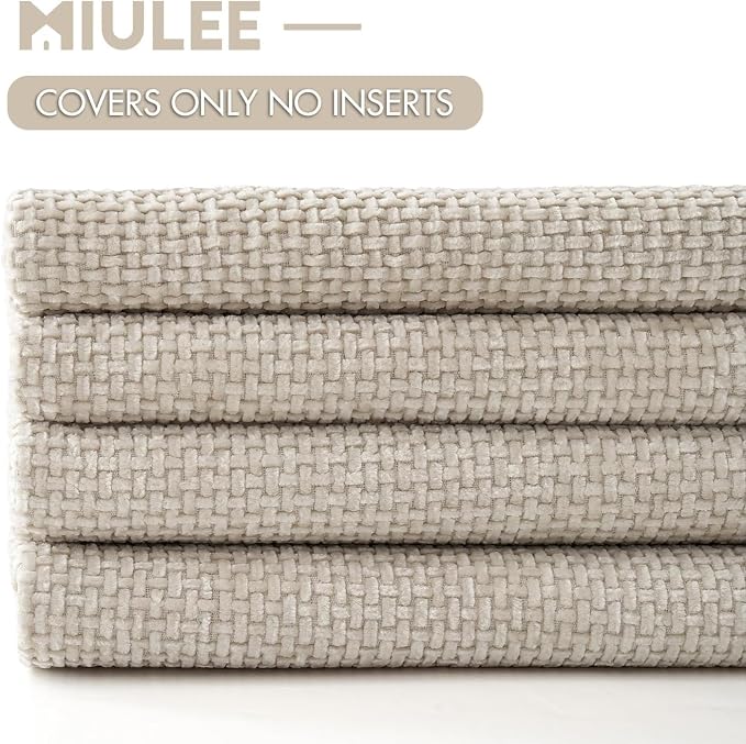 MIULEE Pack of 4 Couch Throw Pillow Covers 24x24 Inch Cream Soft Decorative Chenille Pillow Covers Farmhouse Accent Cushion Covers for Boho Spring Home Decor Sofa Bedroom Living Room - Image 6