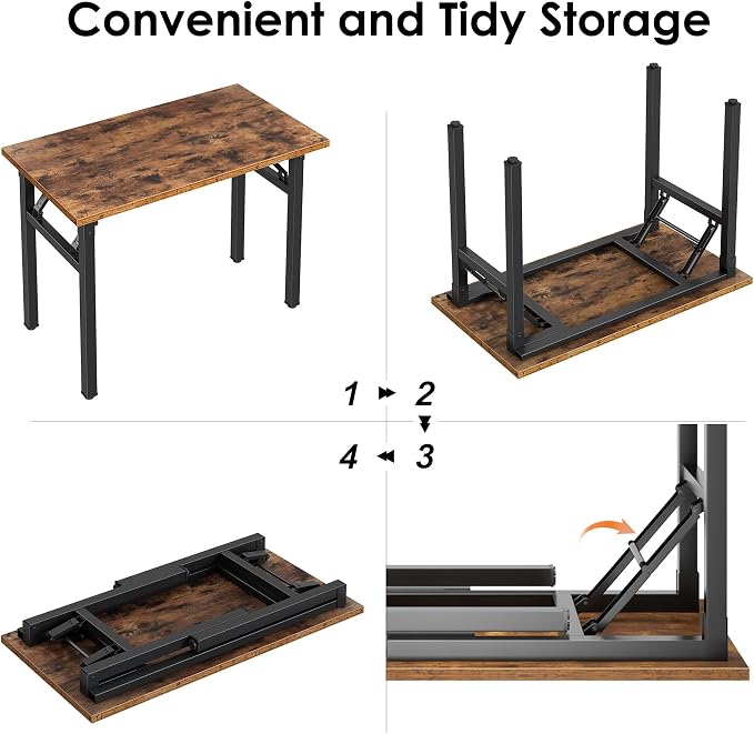 Need Office Computer Desk 35.8 Inch Sturdy Folding Laptop Table Retro | Black Frame Writing Gaming Work Table/Foldable Home Office Desk/Sewing Table, No Assembly Required - Image 7