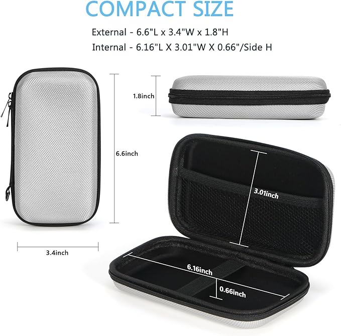 Portable Protection Hard EVA Travel Carrying Case with Mesh Pocket, Shockproof Exterior - Universal Small Electronic Tech Zipper Bag Pouch Organizer for Cell Phone, Charger, Cord, Cable - Silver - Image 3