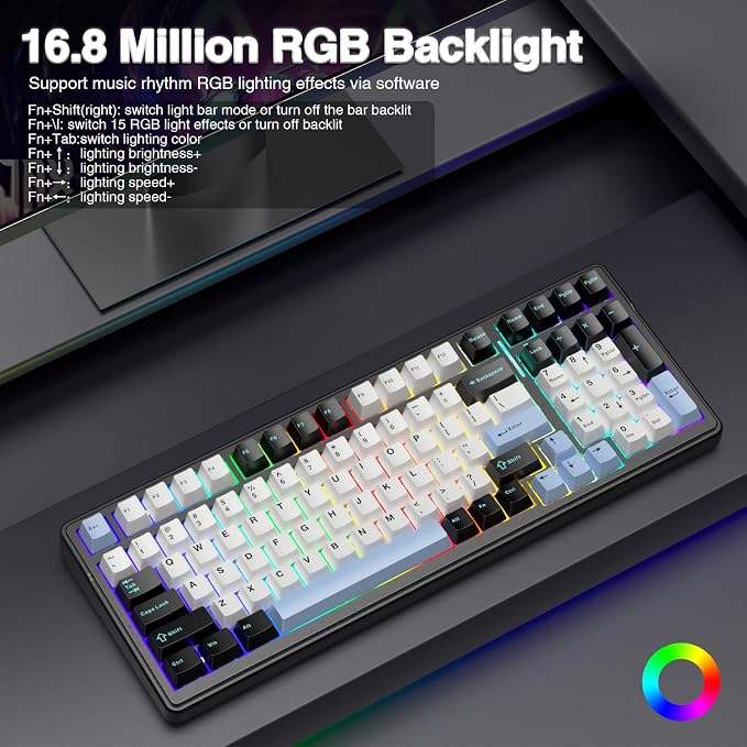 AULA F99 Wireless Mechanical Keyboard,Tri-Mode BT5.0/2.4GHz/USB-C Hot Swappable Custom Keyboard,Pre-lubed Linear Switches,RGB Backlit Gaming Keyboards for PC/Tablet/Xbox/PS4/PS5 - Image 6