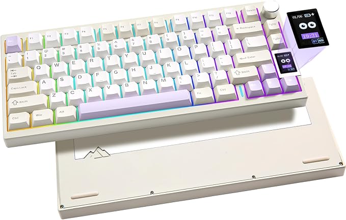 YUNZII AL80 75% Wireless Aluminum Mechanical Keyboard(Beige, Gateron Zero) | QMK/VIA, Smart LCD Display and Knob, Hot Swap, Gasket Structure, BT/2.4G/USB-C, RGB Keyboard for Gaming/Win/Mac by YUNZIIMECHANICALKEYBOARD