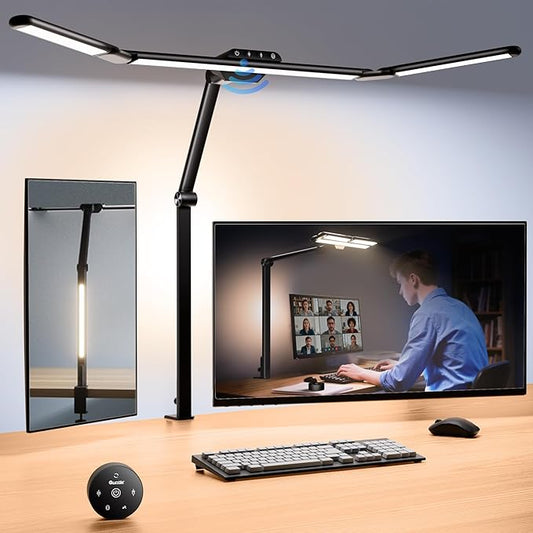Quntis 32.5" Architect Desk Lamps for Office Home Dorm - Eye Care 3 Light Bar 1100LM Bright, Ambient Backlight, Radar Sensor, Remote Control, 2H Timer, Workbench Drafting Reading Video Conference Task by Quntis