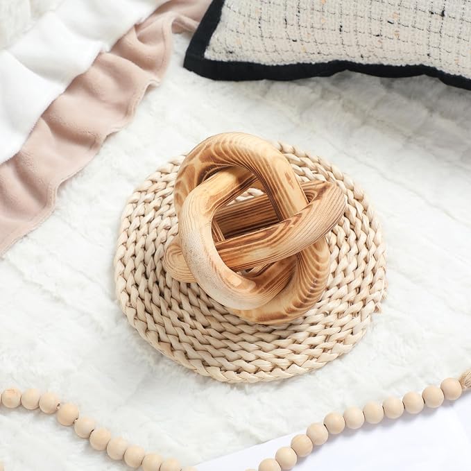 Yalikop 3 Link Wood Knot Decor Rustic Home Décor Accents Hand Carved Coffee Table Decoration, Boho Chain Link Decoration, Modern Shelf, Rustic Objects for Home Living Room Bedroom(Burnt) - Image 7