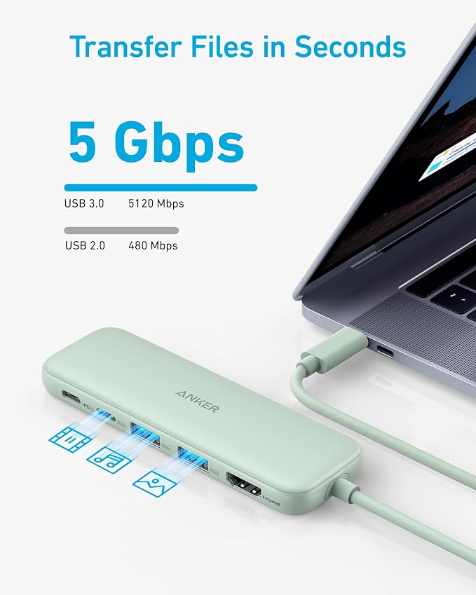 Anker USB C Hub, 5-in-1 USBC to HDMI Splitter with 4K Display | 85W Max PD, 1 Powered USB-C 5Gbps & 2 Powered USB-A 3.0 5Gbps Data Ports, for MacBook Pro, MacBook Air, Dell and More (Green) - Image 4