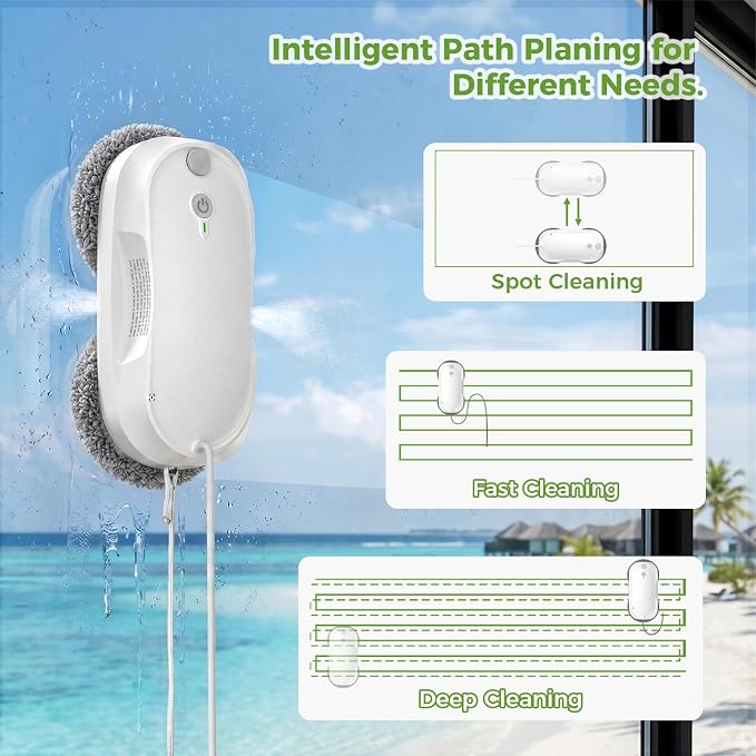 KKI Window Cleaning Robot,Upgraded Window Cleaner Robot, Auto-Dual Spray, Max 3200pa,3 Cleaning Modes & Edge Detection, Remote Control for High-Rise Windows, Glass Door,5Sets Cloths | Automatic,Dual Ultrasonic Spray, Max 3200pa, 3 Cleaning Modes & Edge... - Image 3