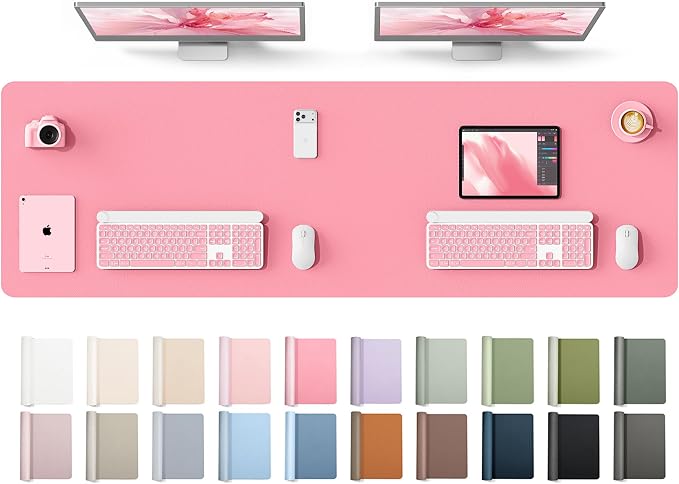 YSAGi Leather Desk Protector, Office Mat, Large Mouse Mat, Non-Slip PU Leather Blotter, Laptop Desk Mat, Waterproof Writing Pad for Office and Home(Pink, 63" x 17.2") by YSAGi