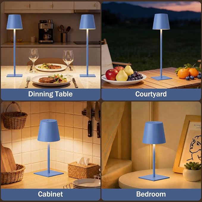 Kakanuo Navy Blue Rechargeable Table Lamp, 2 Pack Cordless Desk Lamp with 5000mAh Battery, Touch Control Stepless Dimming, Wireless Night Light for Dining, Outdoor Camping, Coffee Shop - Image 5