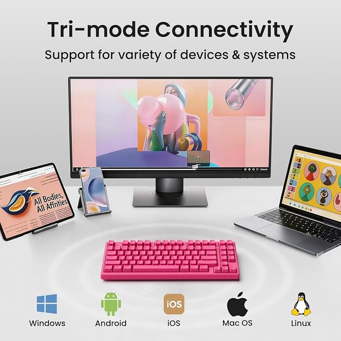 Kisnt KN85 Wireless Silent Mechanical Keyboard, 75% Layout, Bluetooth/2.4GHz/USB-C, Custom RGB Backlit, Hot Swappable, Quiet Typing for Windows/Mac/PC (Berry Red) - Image 2