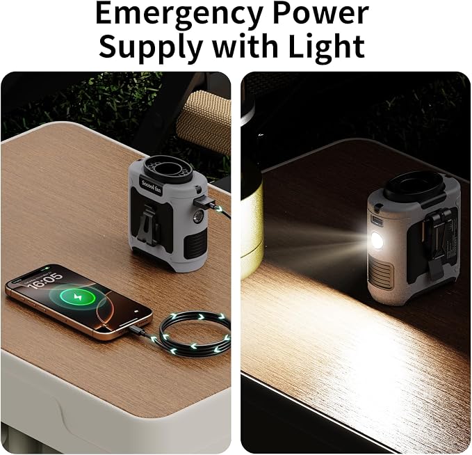 Socool 10000mAh Portable Waist Fan Clip on Wearable Belt Personal Fan Rechargeable Battery Operated With 5 Speeds & Flashlight Neck Hands-Free 40H Cooling For Outdoor Travel Camping Power Bank (Gray) - Image 5