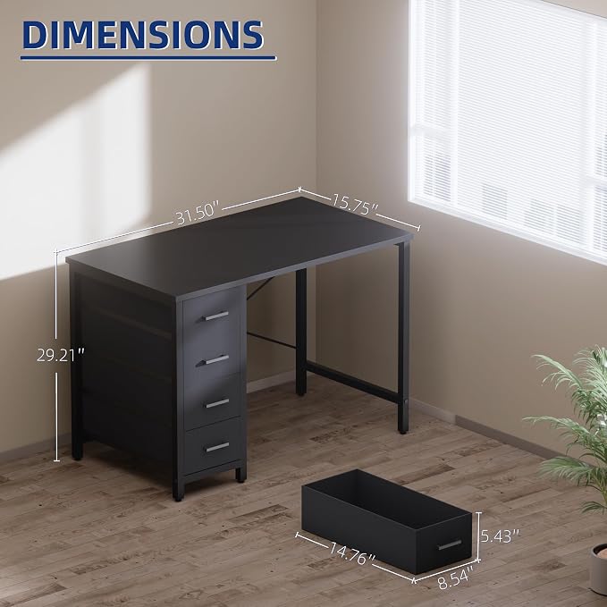 Pamray 32 Inch Computer Desk with 4 Drawers Small Office Desk for Home Bedroom Study Writing Simple Modern Computer Table White - Image 3