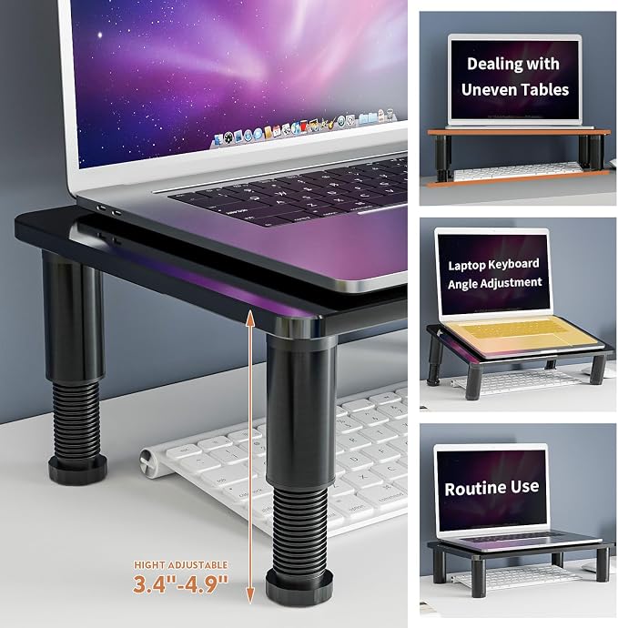 Hemudu 2 Pack Computer Monitor Stand Riser with Height Adjustable Multi Media Desktop Stand for Flat Screen LCD LED TV, Laptop/Notebook/Xbox One, Black HD01B-202 - Image 2