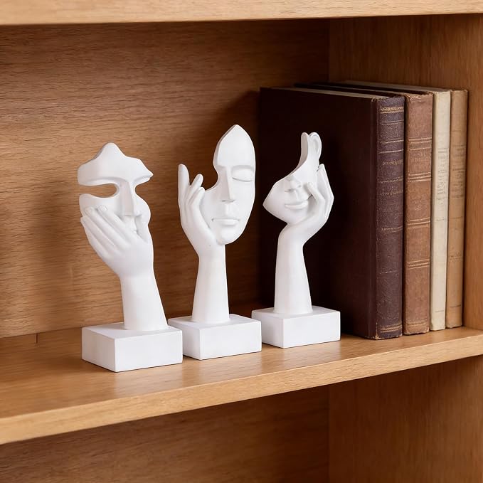 3 Pcs Thinker Small Statue Set - White Art Abstract Home Accent Figurines for Decor Woman Apartment Bookshelf Floating Shelf Coffee Table Office Desk Bathroom Counter Decor (3 Pcs White, 6") - Image 5