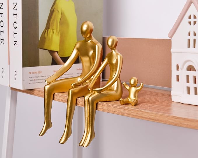 Quoowiit Gold Decor Family Statue Shelf Decor, Abstract Modern Home Decorations Family Sculpture, Minimalist Miniature Coffee Table Ornament Figurines for Office Bookshelf Living Room Bedroom 3 Piece - Image 5