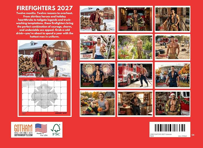 Sexy Fireman Calendar 2027 Hot Firefighter Monthly Wall Calender 12 Month - Image 2