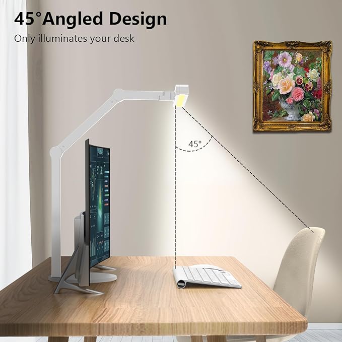 Micomlan Led Desk Lamp with Atmosphere Lighting, Rotatable Tall Architect Desk Lamp for Home Office with Swing Arm, 24W Bright Auto Dimming Adjustable Computer Light with Base for Table - Image 4