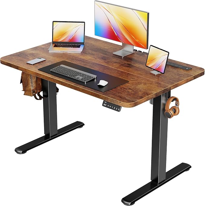 Huuger Electric Standing Desk with Power Outlets and USB-C Port, 39 X 24 Inch Height Adjustable Desk, Sit Stand Desk for Home Office, Computer & Gaming Desk with 4 Presets, Rustic Brown by Huuger