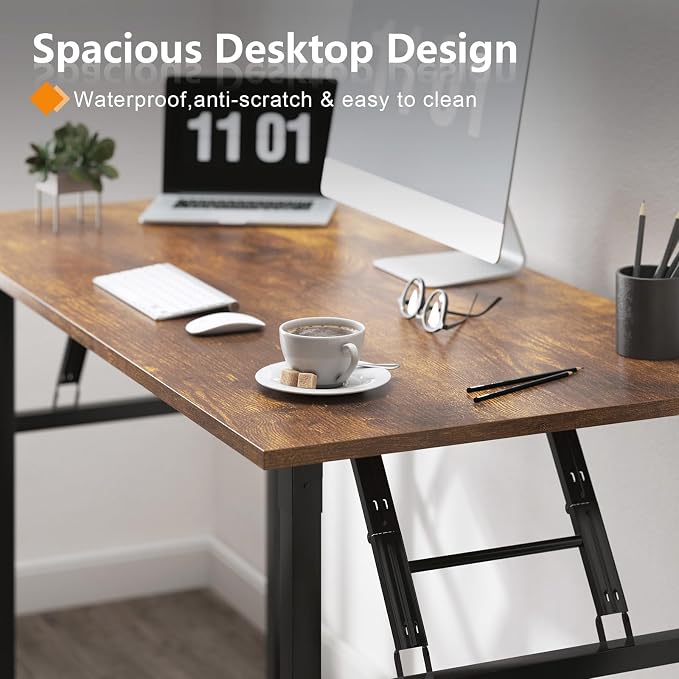 Need Office Computer Desk 39.3 Inch Sturdy Folding Laptop Table Retro | Black Frame Writing Gaming Work Table/Foldable Home Office Desk/Sewing Table, No Assembly Required - Image 7
