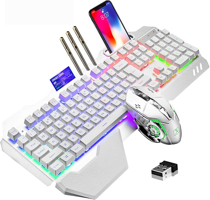Wireless Gaming Keyboard and Mouse,RGB Backlit Rechargeable Keyboard Mouse with 5000mAh Battery Metal Panel,Removable Hand Rest Mechanical Feel Keyboard and 7 Color Gaming Mute Mouse for PC Gamers by MAGIC-REFINER