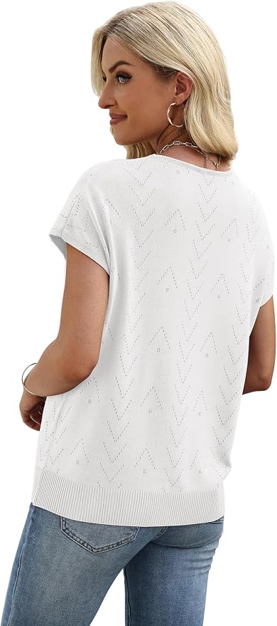 WIHOLL Short Sleeve Sweater for Women V Neck Trendy Cute Tops Business Casual Outfits Cap Sleeve - Image 5