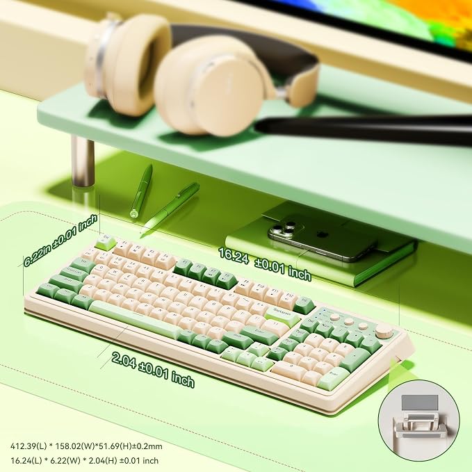 AULA S99 Gaming Keyboard, Wireless Green Creamy Computer Keyboards | Tri-Mode Bluetooth/2.4GHz/USB-C Membrane Keyboard with Number Pad,99Keys,RGB Backlit,Programmable,Creamy Silicone Structure - Image 5