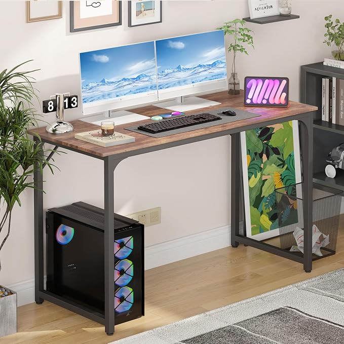 BestOffice | 47 Inch Computer Desk | Brown | Sturdy Office Desk | Metal Frame, Adjustable Feet | Water-Resistant, Scratchproof Surface | Writing Table for Home Office or Study | Pack of 1 - Image 2
