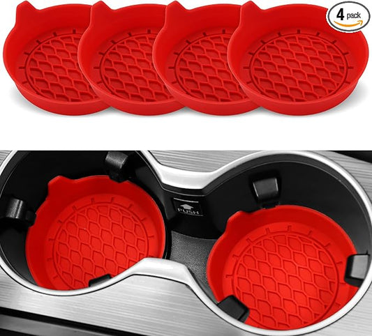 SINGARO Car Cup Holder Coaster, Silicone Cup Holder Insert, Universal Non-Slip Cup Holders, Car Accessories Interior for Women and Man 4 Pack Red by SINGARO