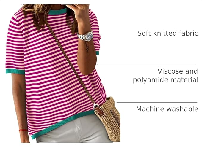 Dokotoo Womens Tops 2026 Casual Summer Crewneck Short Sleeve Striped Color Block Knit High Low Trendy Pullover Sweaters - Image 4