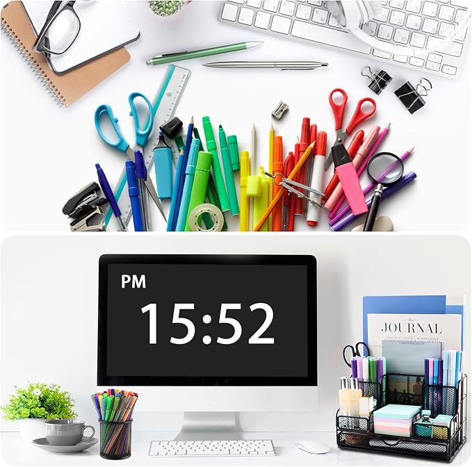 Desk Organizers Caddy and Accessories with 7 Compartments + Pen Holder / 72 Clips Set, Drawer, Black Mesh Office Supplies Desktop Organizer for Home, Office Ect - Image 2