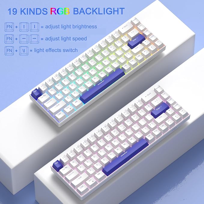 MageGee Portable 60% Mechanical Gaming Keyboard, RGB Backlit Compact 68 Keys Wired Mini Keyboard for Laptop PC Mac, Hot Swappable, Blue Whale Switch - White - Image 4