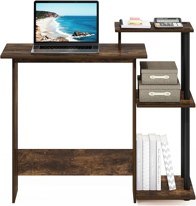 Furinno EFFICIENT Desk, 28.6" Wide Gaming Desk with 3 Open Side Shelves, Laptop Notebook Computer Desk, Office Desk for Home Office, Study Room, Dorm, Bedroom, Amber Pine - Image 4