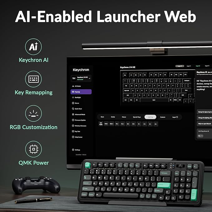 Keychron J14 HE Wireless Magnetic Switch Keyboard, 96% Gaming | Numpad and Knob, TMR Switches, 2.4GHz/Bluetooth/USB-C, Launcher Web, PBT Keycaps, Per-Key RGB, 4000mAh, macOS/Windows/Linux - Image 5