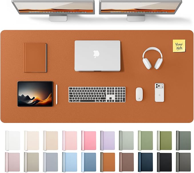 YSAGi Leather Desk Pad Protector, Office Desk Mat, Large Mouse Pad, Non-Slip PU Leather Desk Blotter, Laptop Desk Pad, Waterproof Desk Writing Pad for Office and Home (Brown,55" x 24") by YSAGi