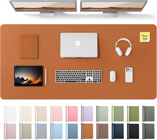 YSAGi Leather Desk Pad Protector, Office Desk Mat, Large Mouse Pad, Non-Slip PU Leather Desk Blotter, Laptop Desk Pad, Waterproof Desk Writing Pad for Office and Home (Brown,55" x 24") by YSAGi