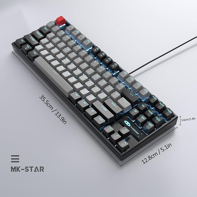 MageGee 75% Mechanical Gaming Keyboard, Blue Switch, LED Backlit, 87 Keys Compact TKL Wired Computer Keyboards for Windows Laptop PC Gamer - Grey/Black - Image 9