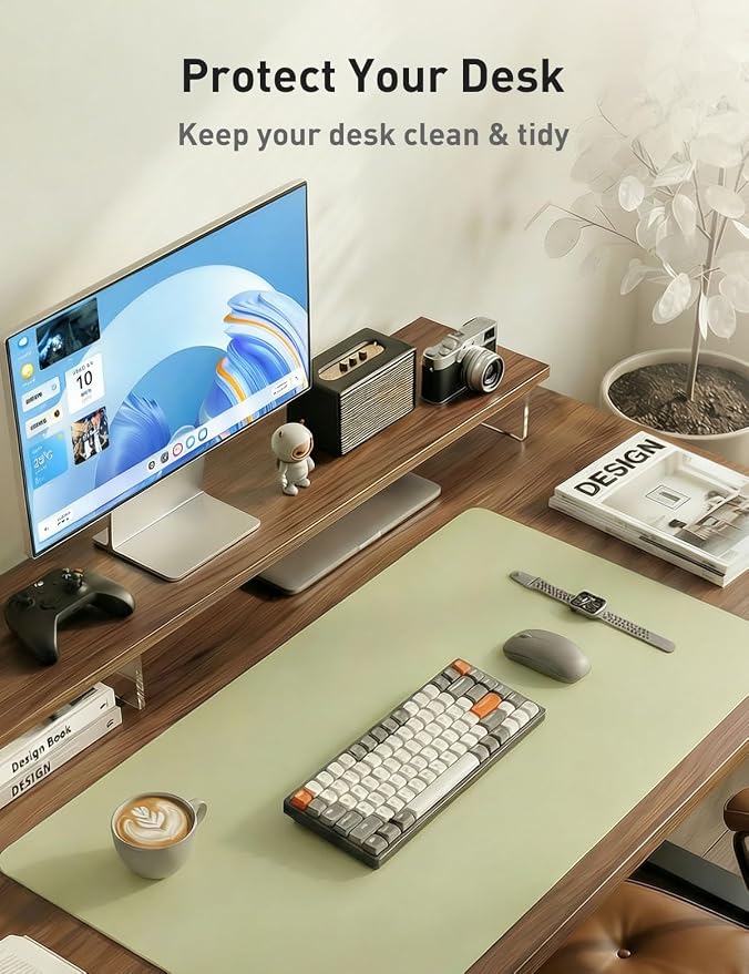 Aothia Faux Leather Desk Mat - Non-Slip PU Leather Desk Blotter, Waterproof Writing Surface, Large Desk Pad for Office & Home (Grass Green, 55" x 17") - Image 8