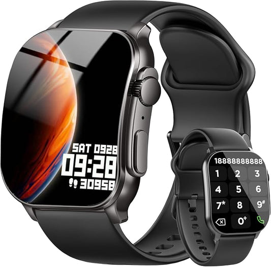 Smart Watch for Men, 2.01" AMOLED Curved HD Screen Smart Watch, Fitness Tracker with 24/7 Heart Rate/Sleep Monitor, IP68 Waterproof Running Watch, Compatible with iOS & Android for Daily Workout Black by Poounur