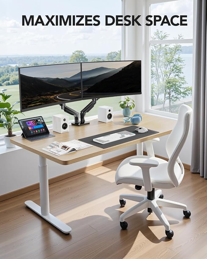HUANUO FlowLift™ Dual Monitor Stand, Fully Adjustable Gaming Monitor Desk Mount for 13–30″ Computer Screens, Full Motion VESA 75x75/100x100 with C-Clamp & Grommet Base, Each Arm Holds 4.4 to 19.8 lbs - Image 7