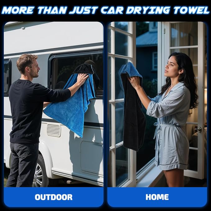 SMINDER 2-Pack 1200 GSM Car Drying Towels – Microfiber Towels for Cars (36" x 24"), Ultra-Absorbent, Streak-Free, Scratch-Free, No Water Spots, Double-Twist Pile & Edgeless Design(Blue) - Image 8