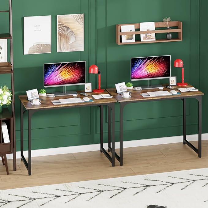 PayLessHere | 39 Inch Computer Desk | Brown | Office Desk with Metal Frame, Adjustable Feet | Water-Resistant, Scratchproof Surface | Sturdy Writing Table for Home Office or Study | Pack of 2 - Image 2