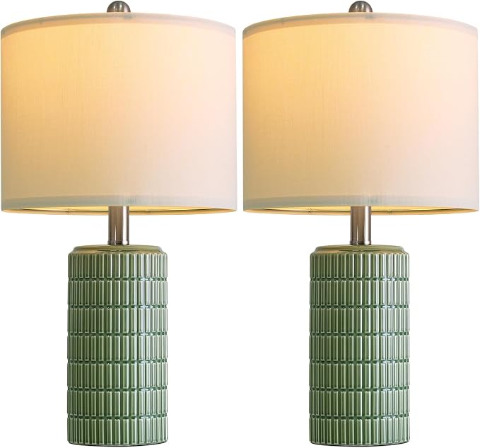 PoKat 20.75" Small Modern Ceramic Table Lamps Set of 2 for Bedroom, Green Bedside Lamps for Night Stands, Farmhouse House Decor Nightstand Table Lamps for Living Room End Table Green - Image 9