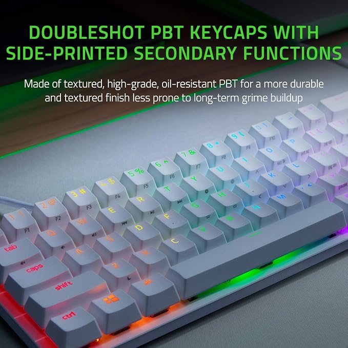 Razer Huntsman Mini 60% Gaming Keyboard, Linear Optical Switches, White | Aluminum Top Frame, Chroma RGB Lighting, PBT Keycaps, Onboard Memory, Snap Tap - Image 3