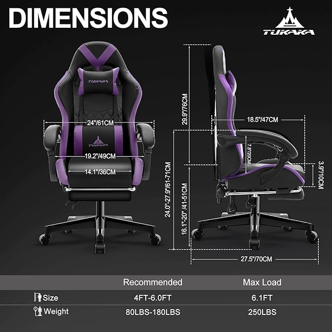 Gaming Chair,Ergonomic Massage Office Chair with Footrest,Purple | Pocket Spring Cushion,Reclining,Thick High Back,Headrest and Lumbar Support,Adjustable Leather Computer Chair Gamer Chair - Image 3