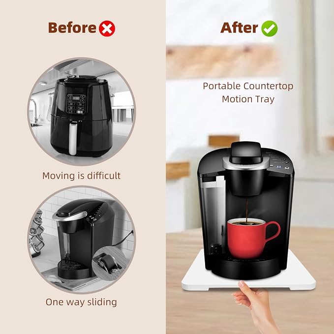 360°Rolling Tray Bamboo Kitchen Appliance Slider for Coffee Maker Pot | Countertops Sliding Tray Mat for Kitchen Appliances Easily Move Under The Cabinet White 11.6×13.9 - Image 3