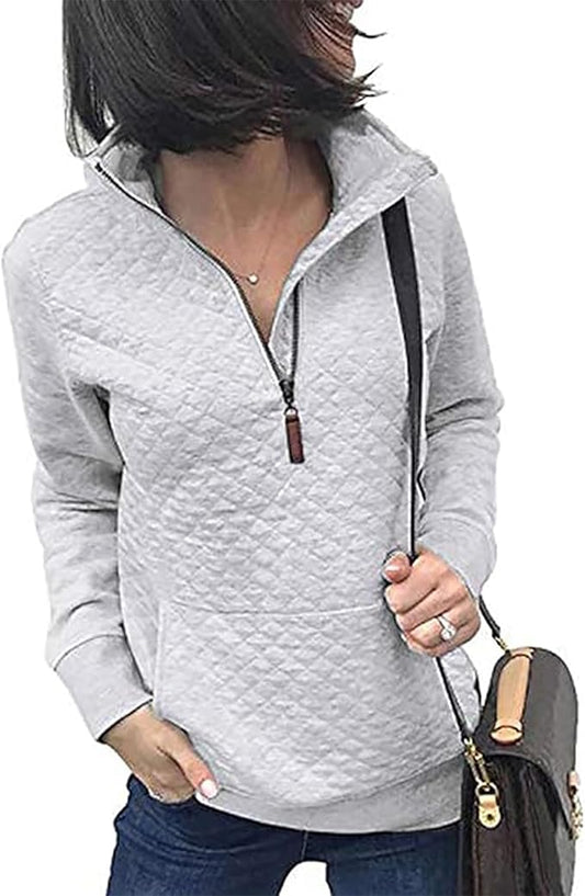 BTFBM Women Fashion Quilted Pattern Lightweight Zipper Long Sleeve Plain Casual Ladies Sweatshirts Pullovers Shirts Tops by BTFBM