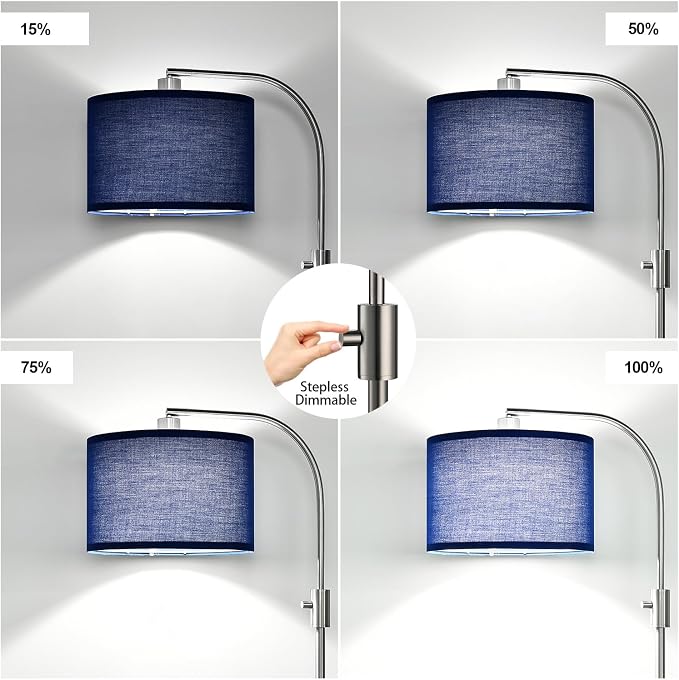 Nintiue Upgraded Modern Arc Dimmable Tall Standing Floor Lamp with Blue Shade, 1200 Lumens LED Bulb Included, for Living & Reading Room, Bedroom, Office & Nursery, Brushed Nickel - Image 3