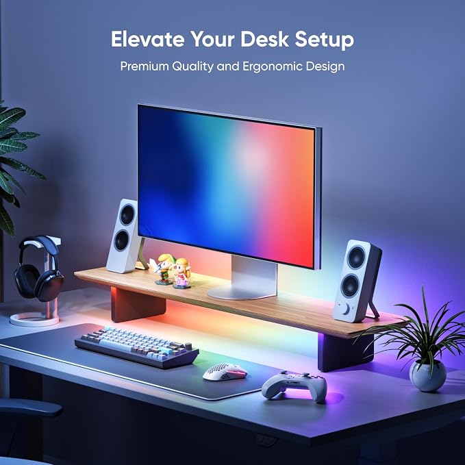 Nanoleaf Smart Monitor Stand, Wood Riser, RGB LED Task & Ambient Light | Ergonomic monitor stand with built-in ambient LED lighting, smart desktop accessory for home office & gaming setups - Image 2