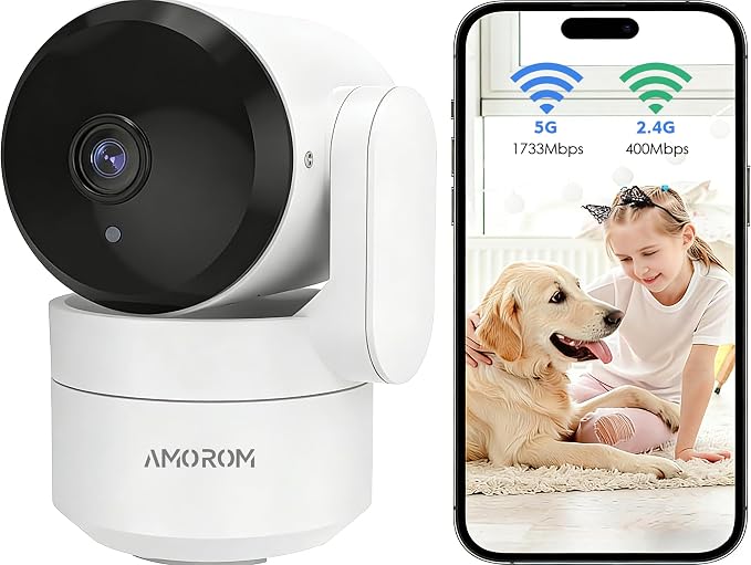 AMOROM Indoor Camera 2K, Alexa Camera for Baby/Elderly/Pet Monitoring | AI Smart Detection & Alarm, 2-Way Audio, Night Vision, 2.4G & 5G WiFi App Control, Cloud & SD Card Storage, 1 Pack by AMOROM