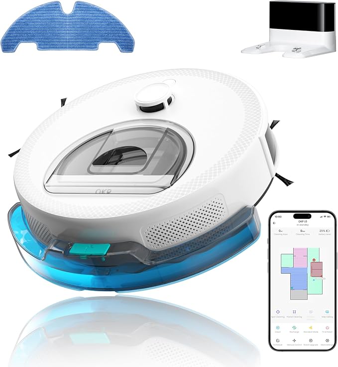 OKP Lidar Robot Vacuum and Mop Combo, 6000Pa Automatic Robotic Vacuum, Smart Mapping, 3.7 inch Thin, 150 Min Max, 5G WiFi/App/Alexa Control, Ideal for Pet Hair, Hardfloors, Carpets, Home(L6 Aqua) by OKPRobotVacuum